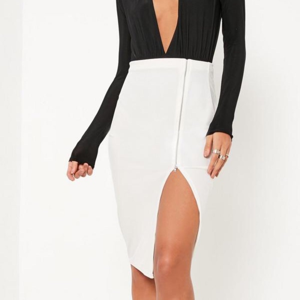 Missguided White Velvet Zip Through Midi Skirt